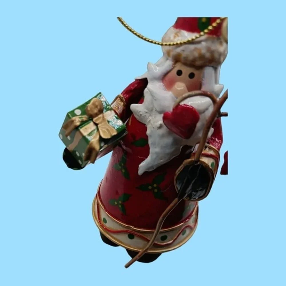 Vintage santa & snowman tin metal christmas ornaments